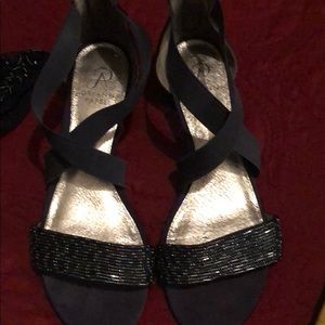 Navy blue sequined sandals. 1.5" heel. Size 8m